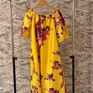 Elegant Floral Long Sleeve Dress in Yellow